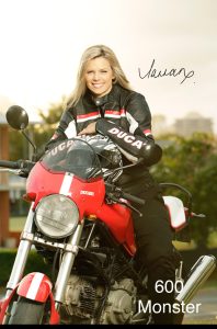 Tarran Deane author, Transformation Specialist and Change Professional, Ducati Enthusiast on her Ducati 600